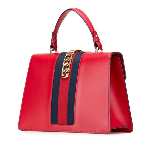 GUCCI Red Leather Sylvie Shoulder Bag - Picture 2 of 9